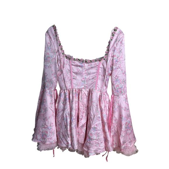 Pink Floral Victorian Dress with Zipper - Size S - Mint - Picture 2 of 5